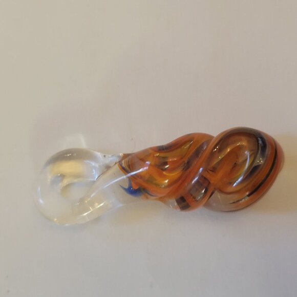 Murano Glass Twisted Pendant With Swirl Design In Orange & Blue - Picture 2 of 3